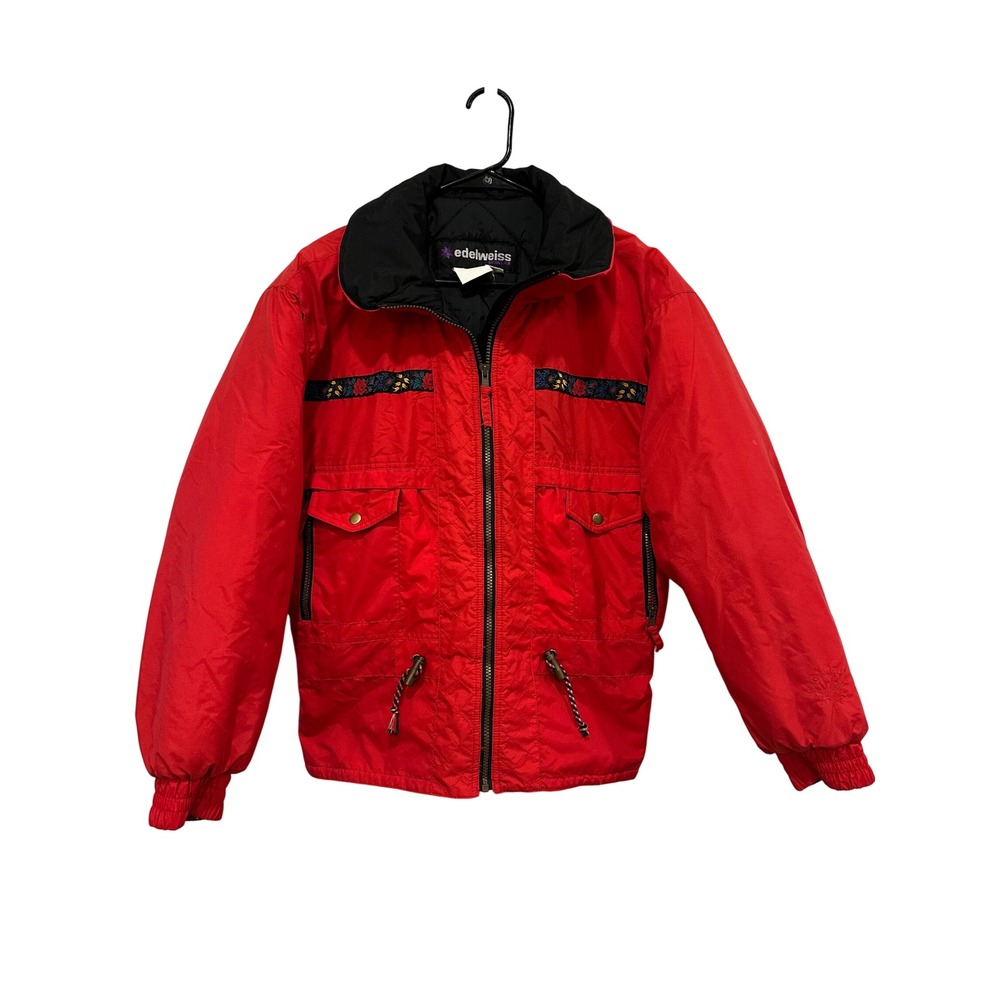 Edelweiss Skiwear Vintage Red Floral Trim Insulated Ski Jacket Womens Medium